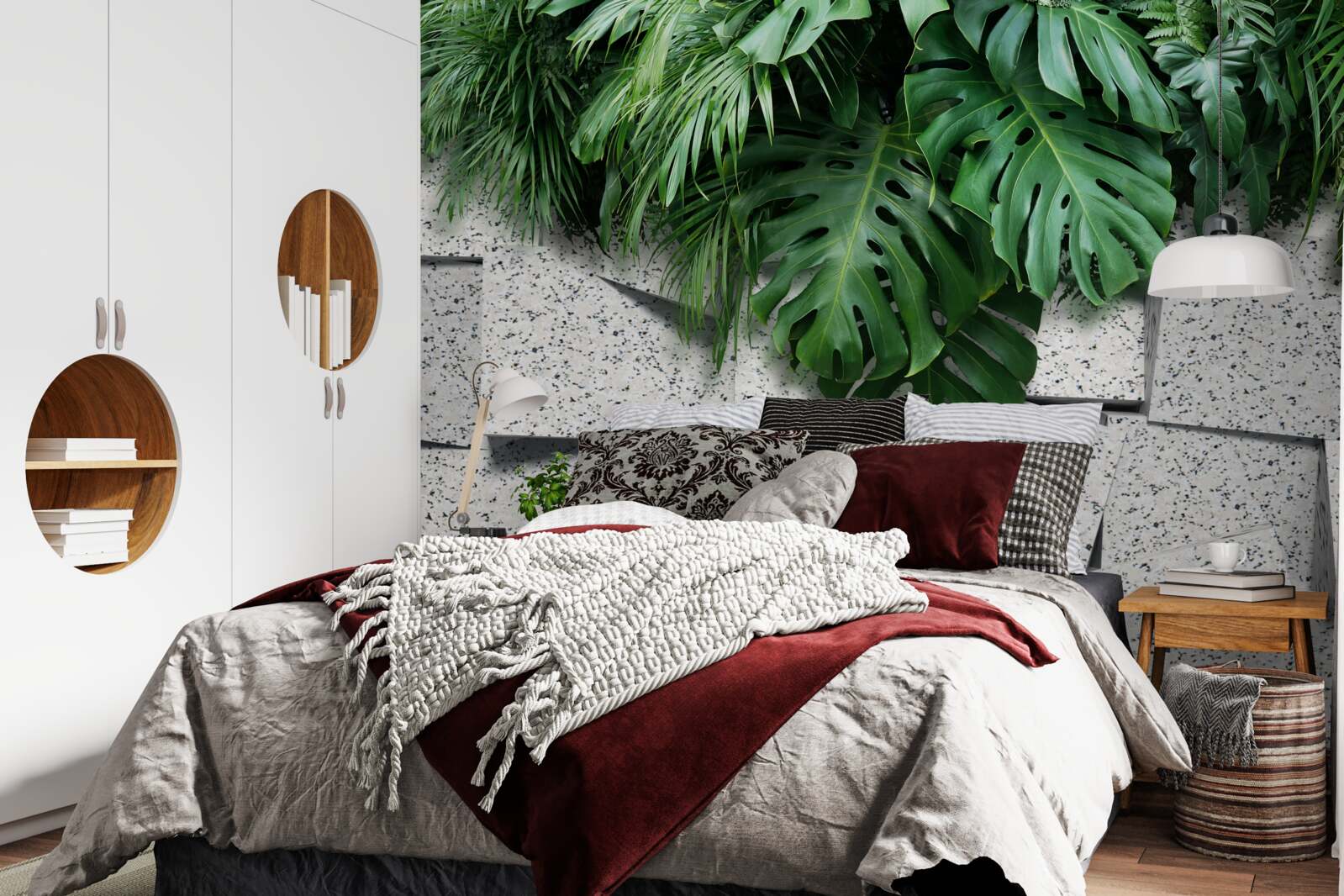 Fototapet monstera într-o atmosferă tropicală pe un fundal gri