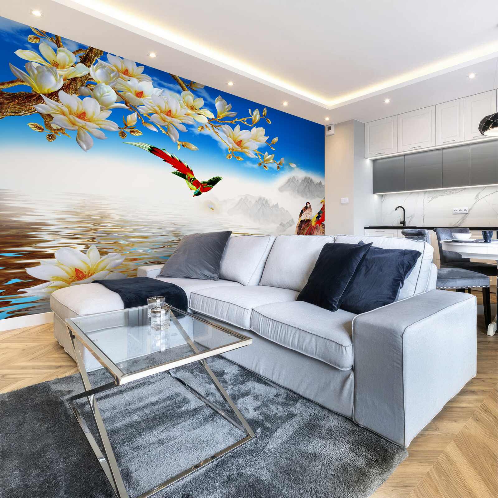 Fototapet păsări frumoase lângă iaz