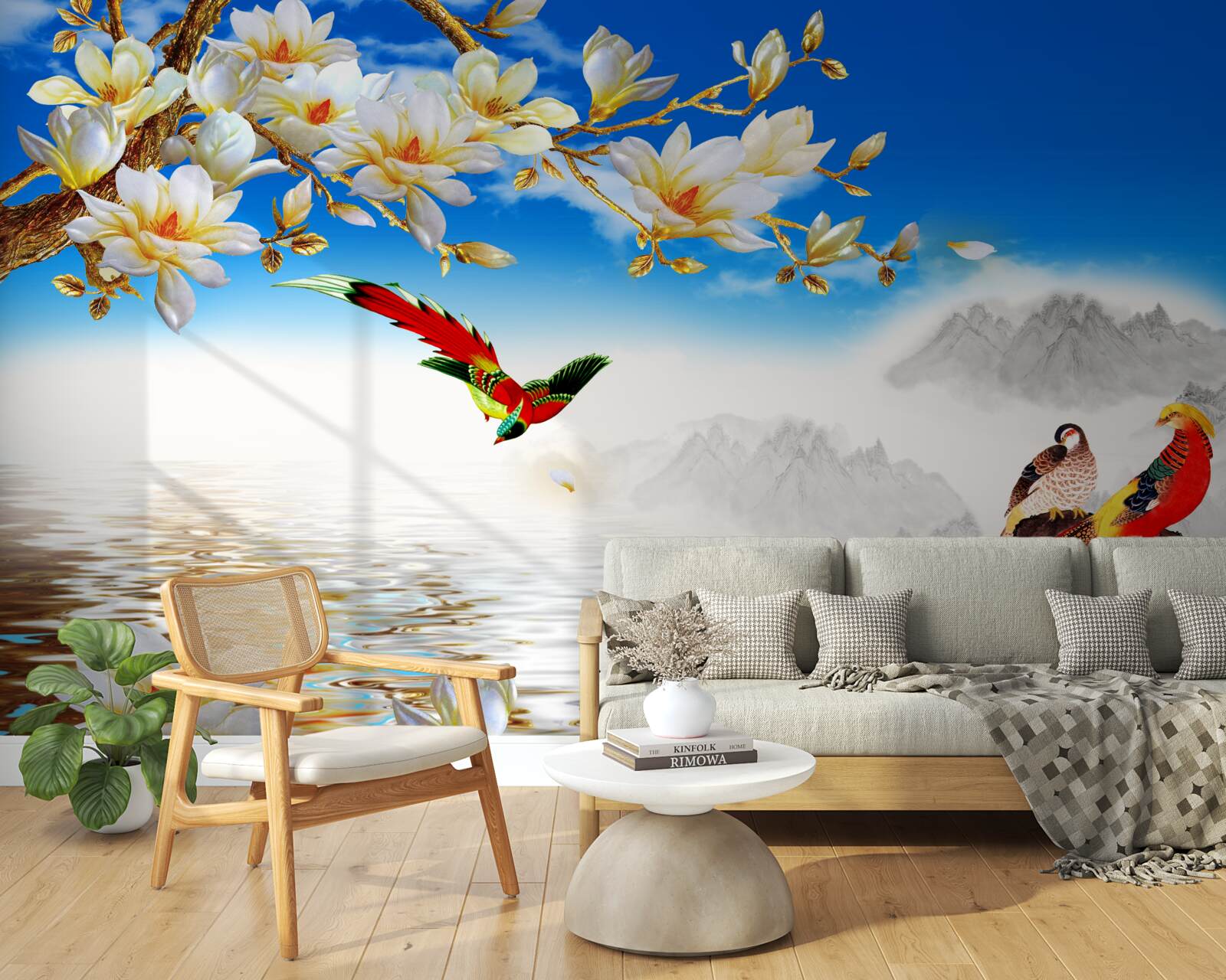 Fototapet păsări frumoase lângă iaz