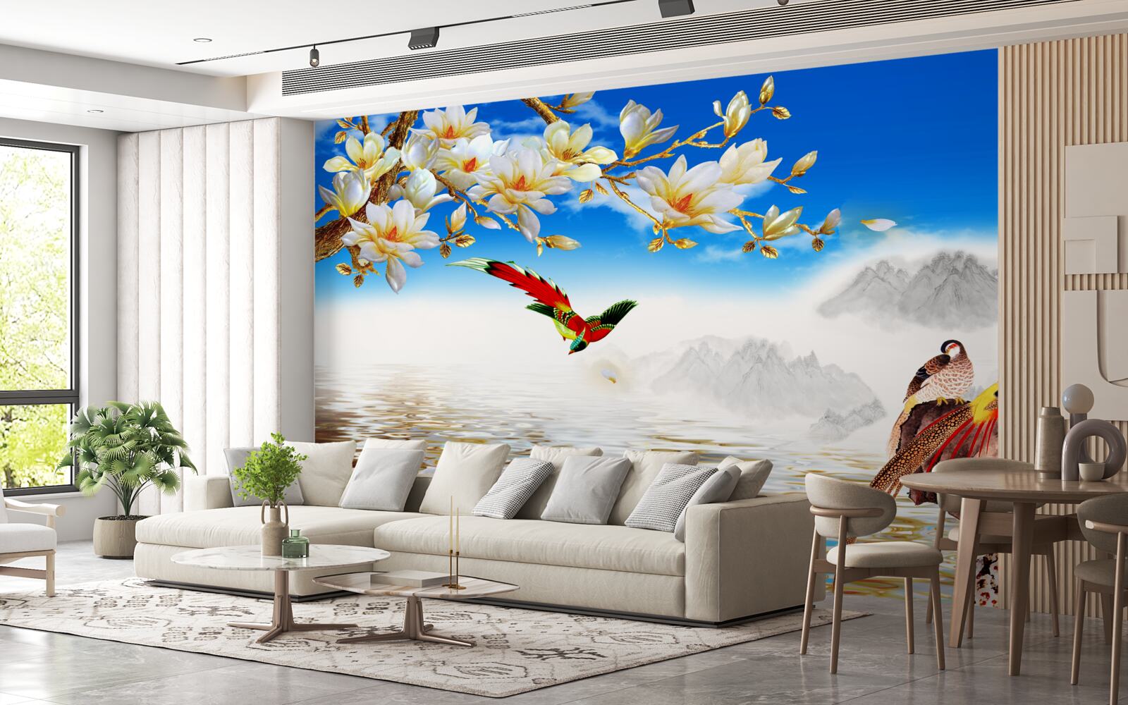 Fototapet păsări frumoase lângă iaz