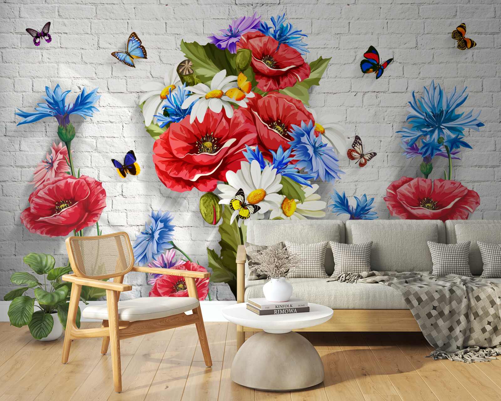 Fototapet fluturi și flori pline de splendoarea primăverii