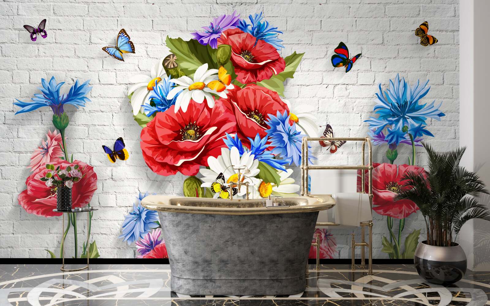 Fototapet fluturi și flori pline de splendoarea primăverii