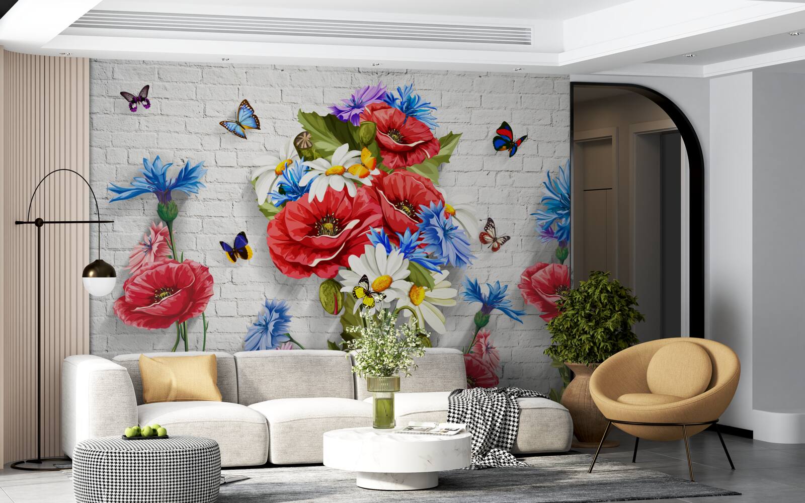 Fototapet fluturi și flori pline de splendoarea primăverii