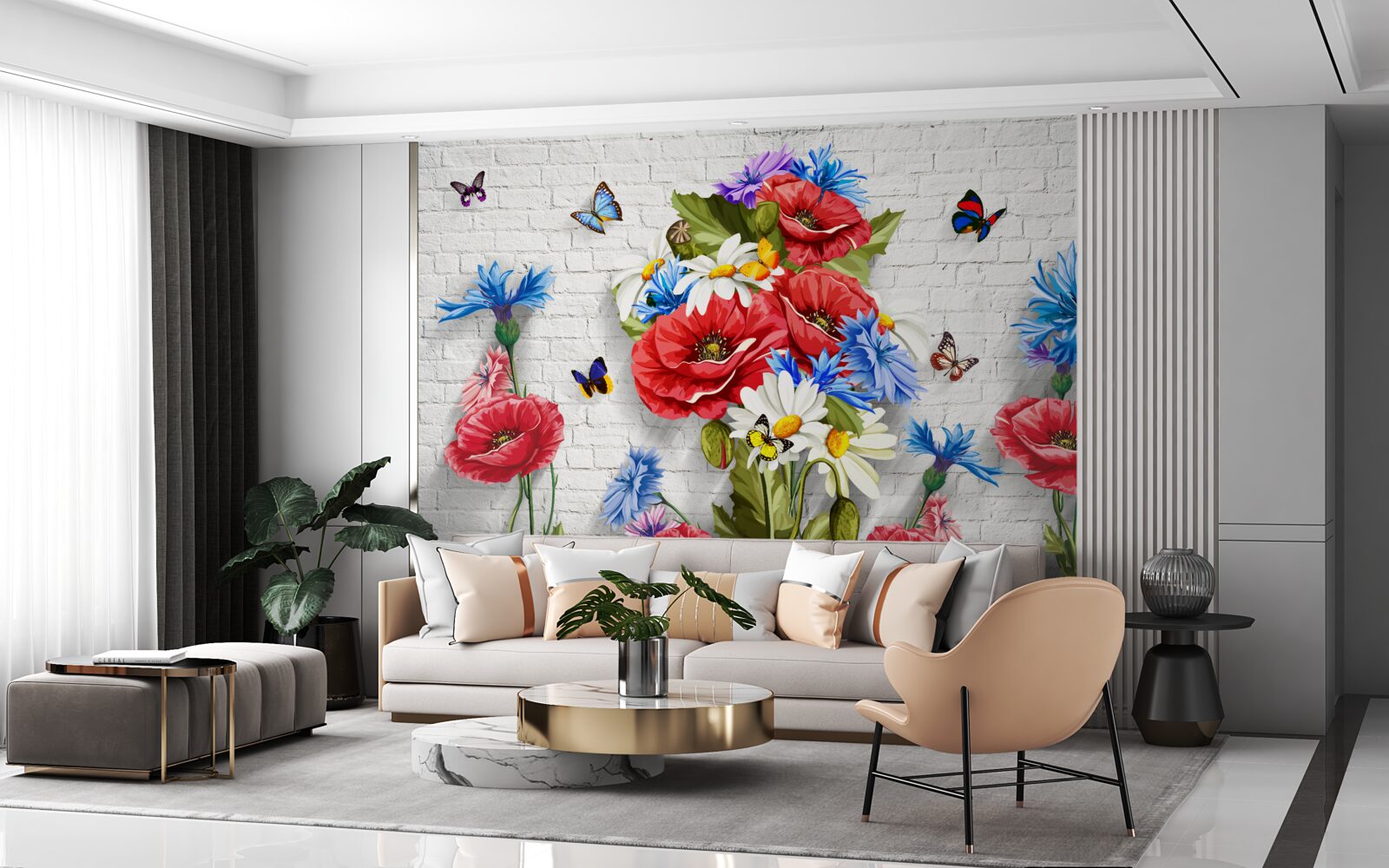 Fototapet fluturi și flori pline de splendoarea primăverii