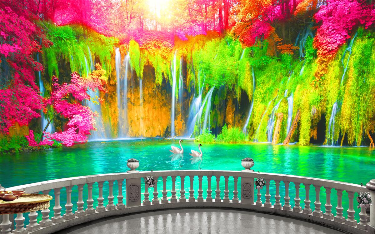 Fototapet terasă cu vedere panoramică la peisajul rural pitoresc