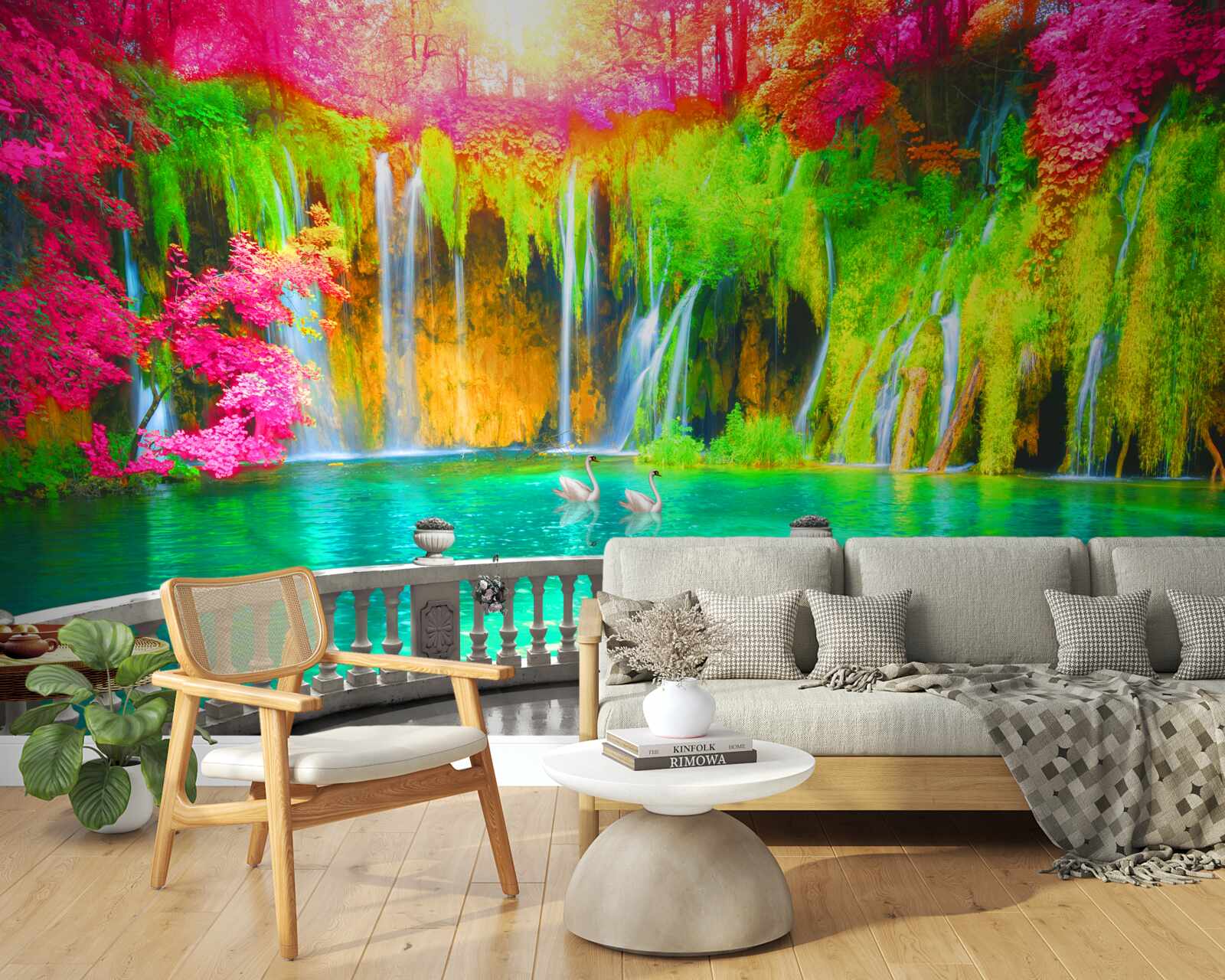 Fototapet terasă cu vedere panoramică la peisajul rural pitoresc