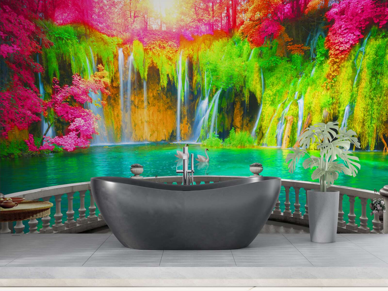 Fototapet terasă cu vedere panoramică la peisajul rural pitoresc