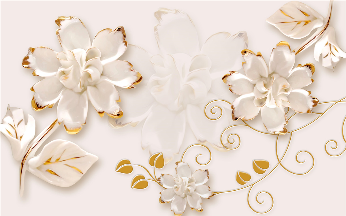 Fototapet Trandafiri albi ca zăpada cu aur