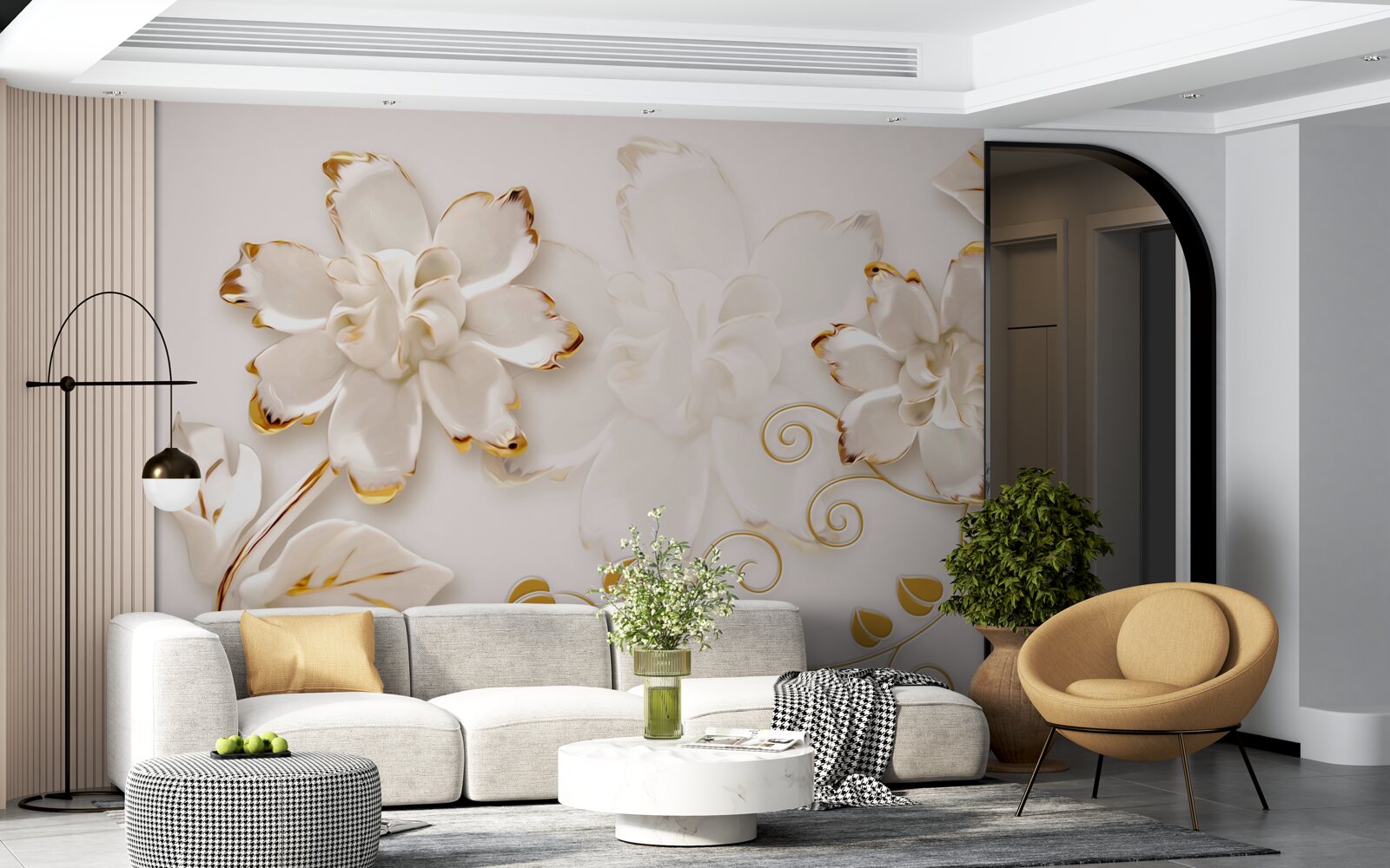 Fototapet Trandafiri albi ca zăpada cu aur