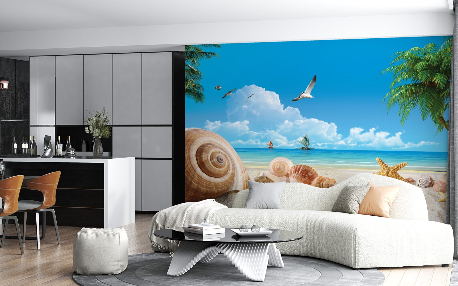 Fototapet scoici pe malul mării