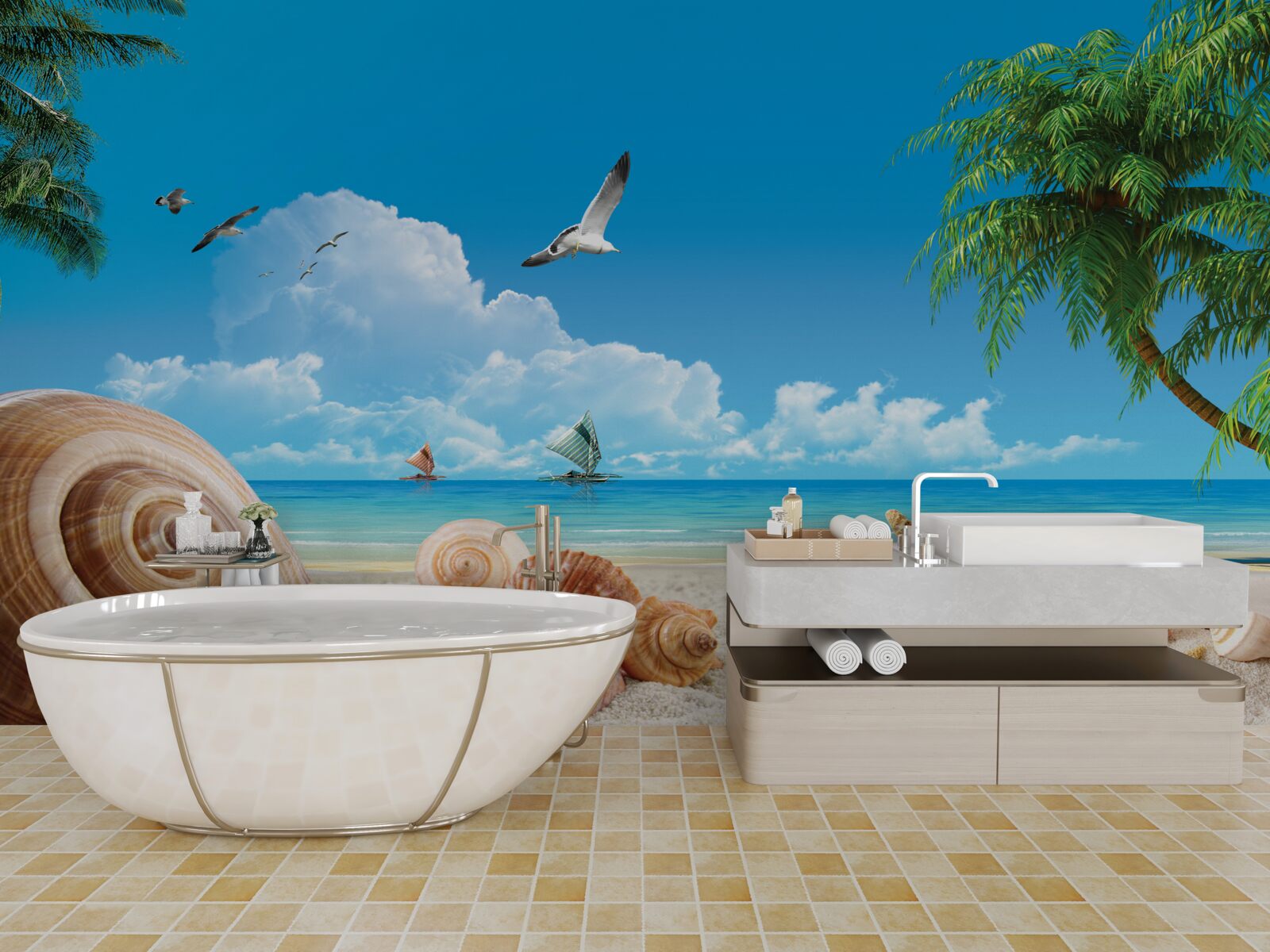 Fototapet scoici pe malul mării