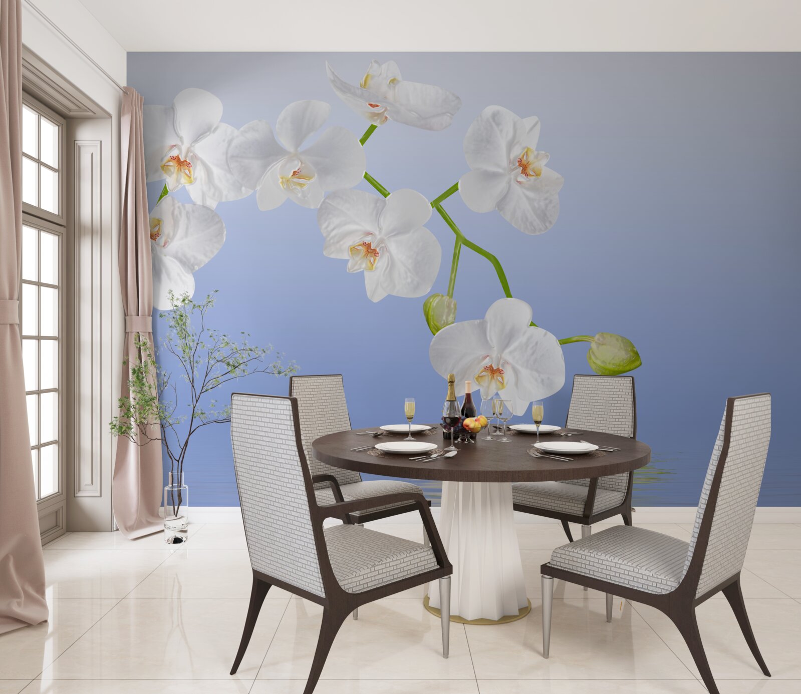 Fototapet Orhidee albă ca zăpada deasupra suprafeței apei