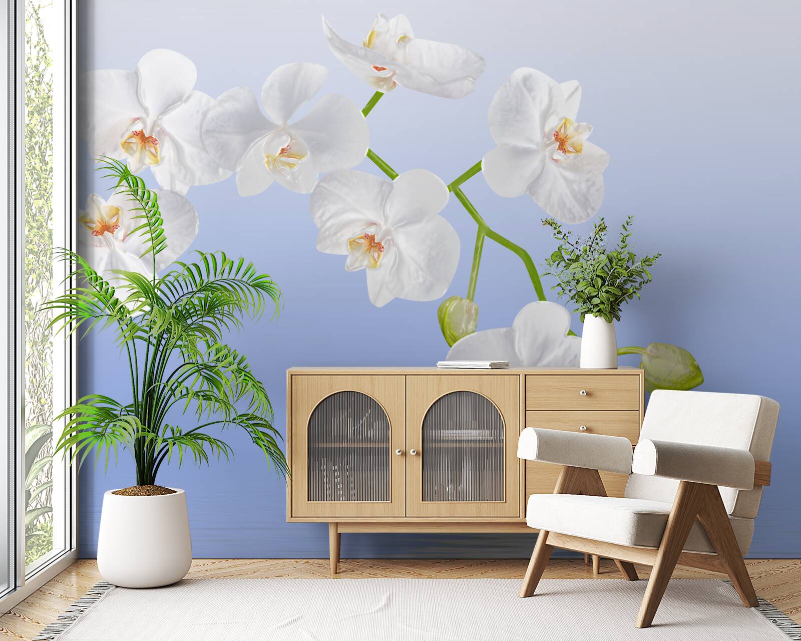 Fototapet Orhidee albă ca zăpada deasupra suprafeței apei