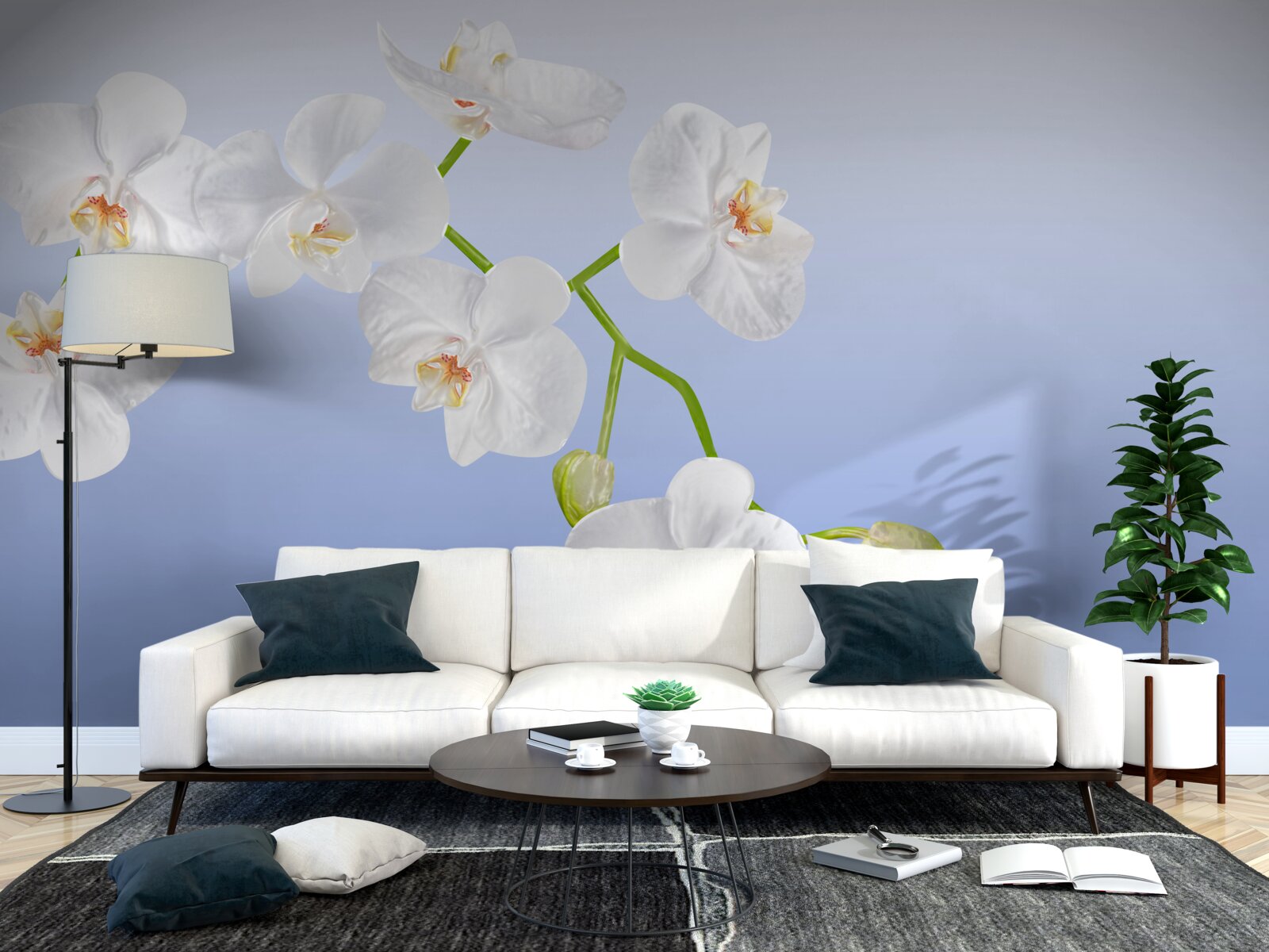 Fototapet Orhidee albă ca zăpada deasupra suprafeței apei