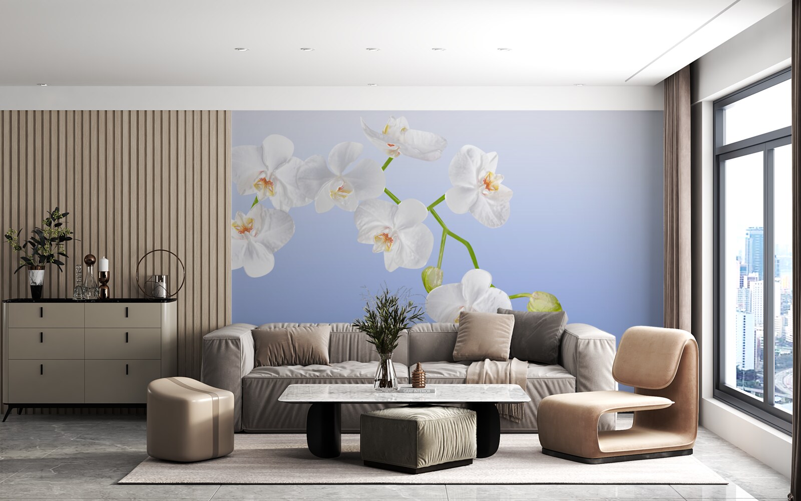 Fototapet Orhidee albă ca zăpada deasupra suprafeței apei