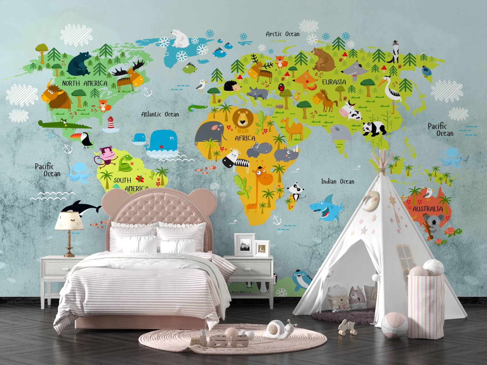 Fototapet hartă clară a lumii pentru copii