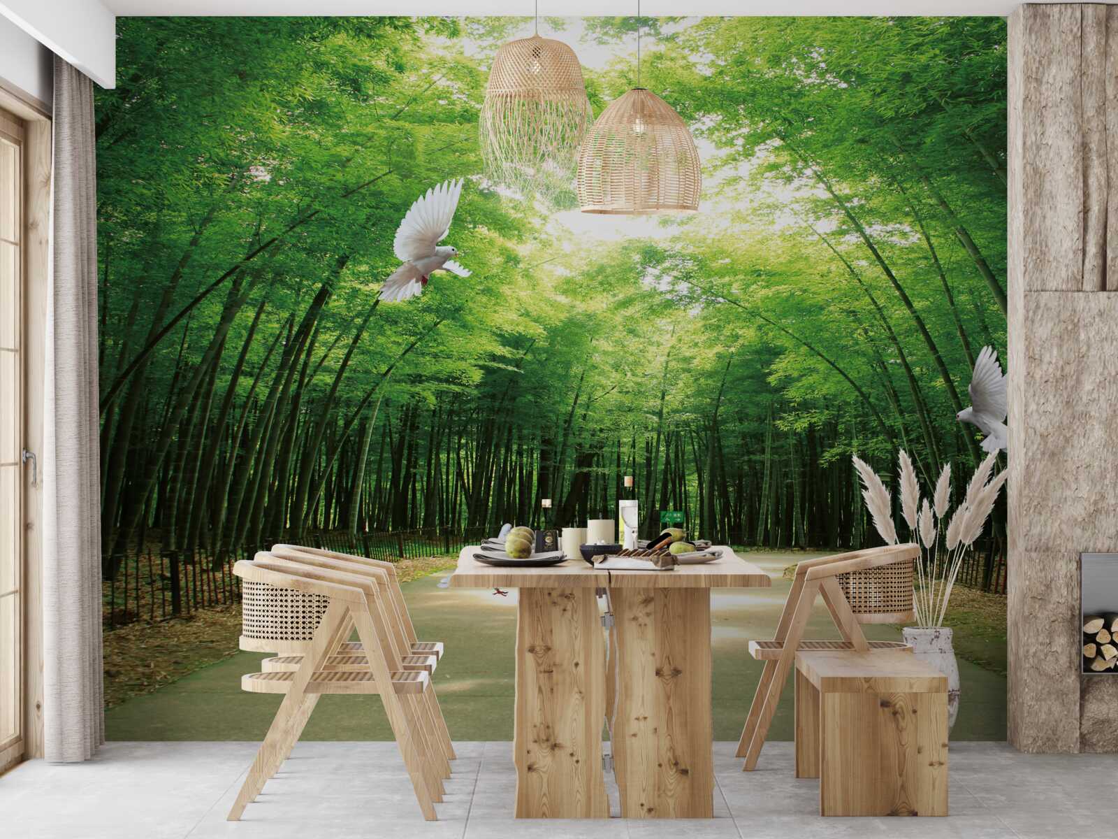 Fototapet intrați în grădina botanică, amenajată și locuită de porumbei