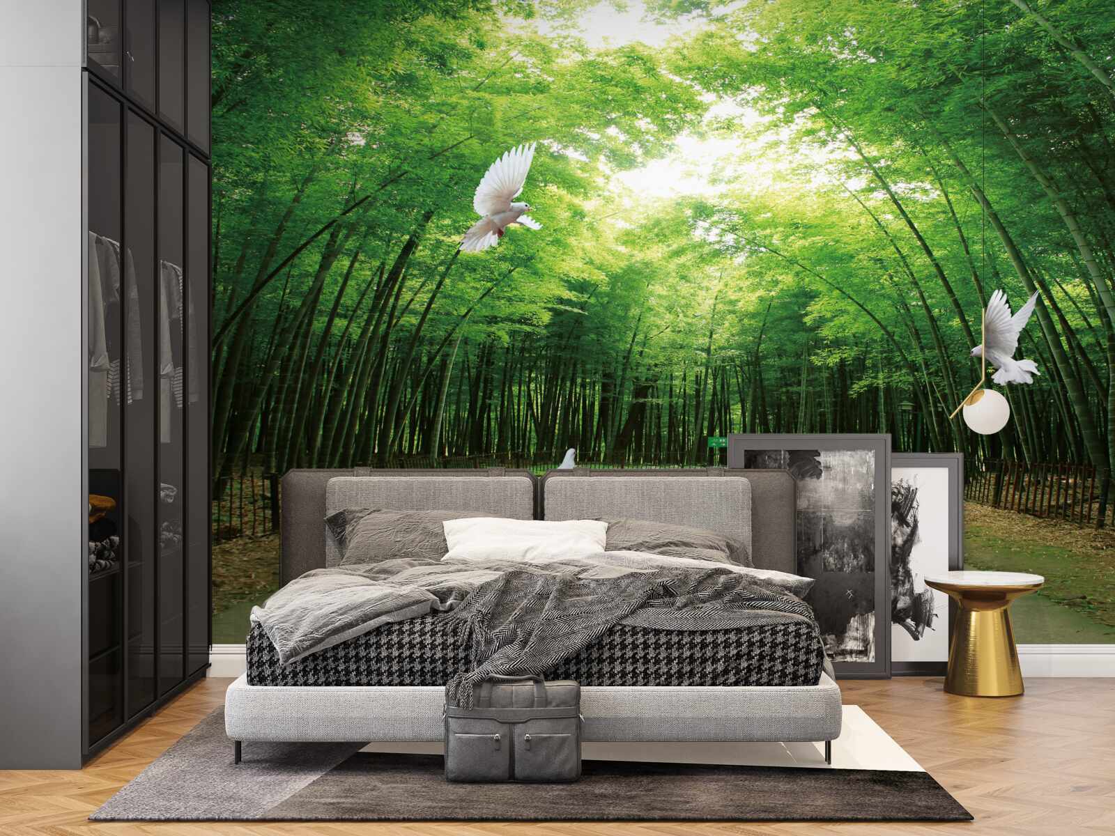 Fototapet intrați în grădina botanică, amenajată și locuită de porumbei