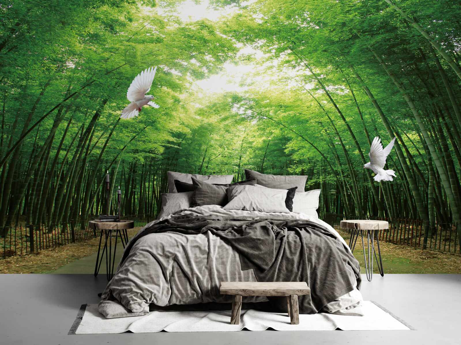 Fototapet intrați în grădina botanică, amenajată și locuită de porumbei