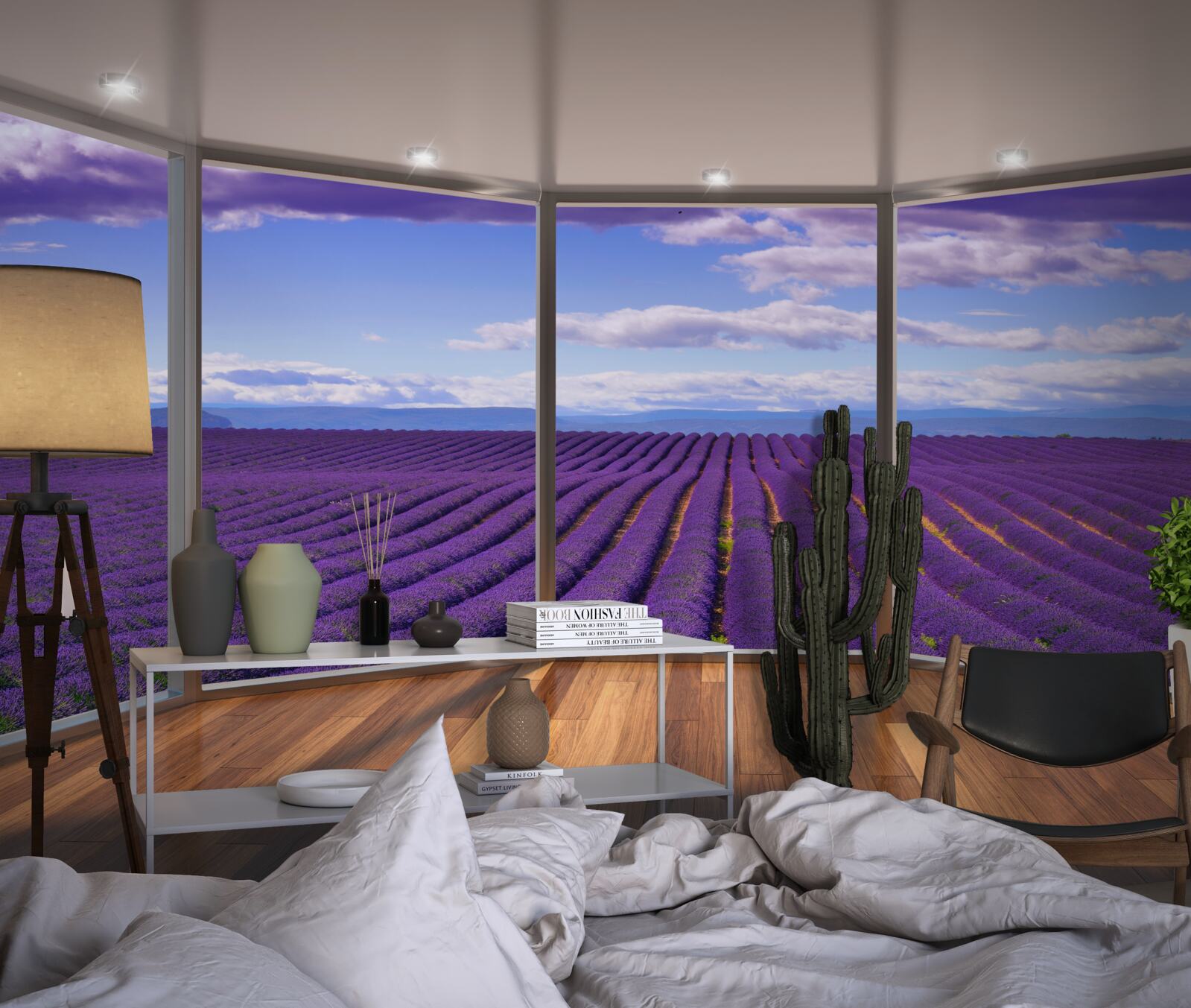 Fototapet vedere la câmpul de lavandă direct din balcon