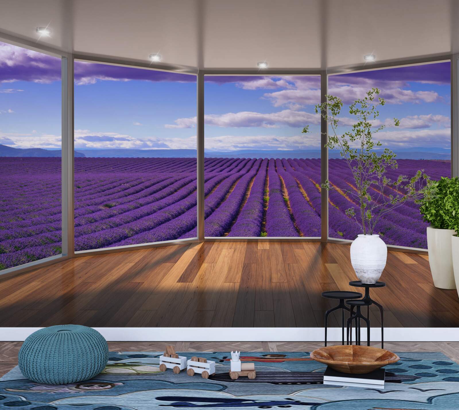 Fototapet vedere la câmpul de lavandă direct din balcon