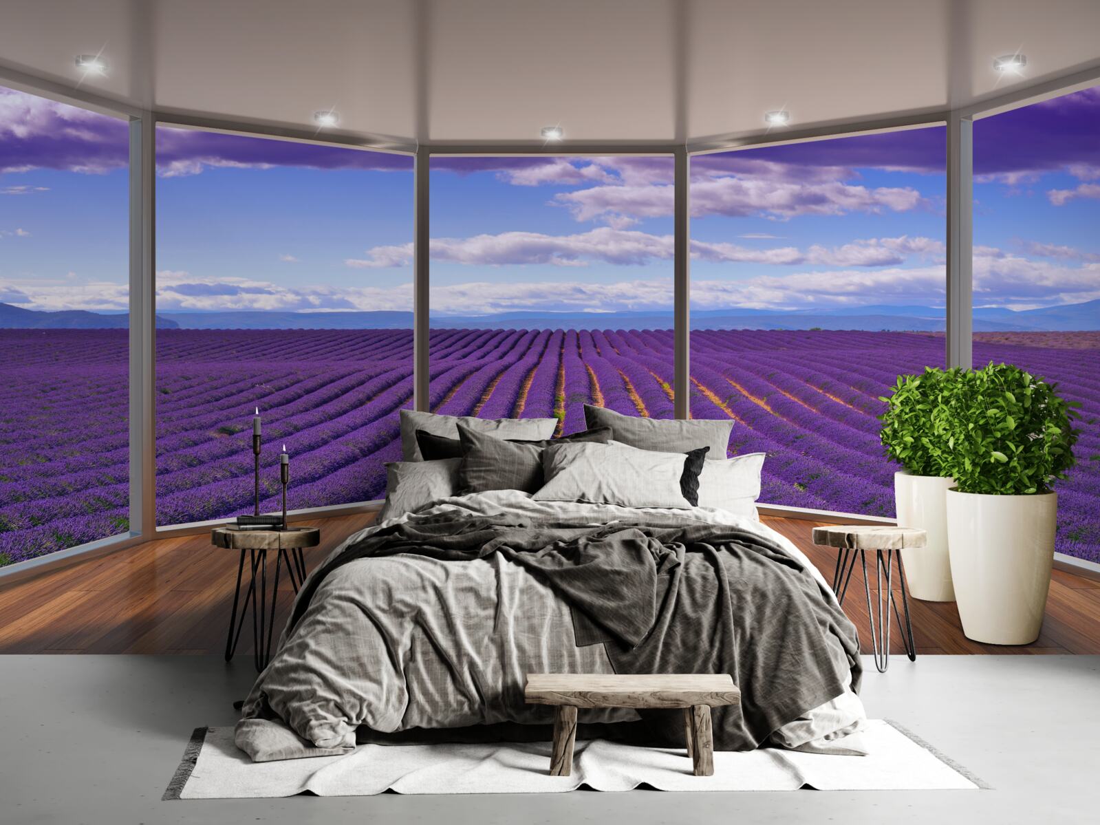 Fototapet vedere la câmpul de lavandă direct din balcon