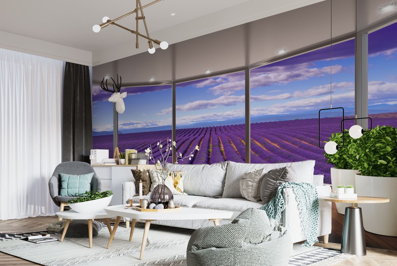 Fototapet vedere la câmpul de lavandă direct din balcon