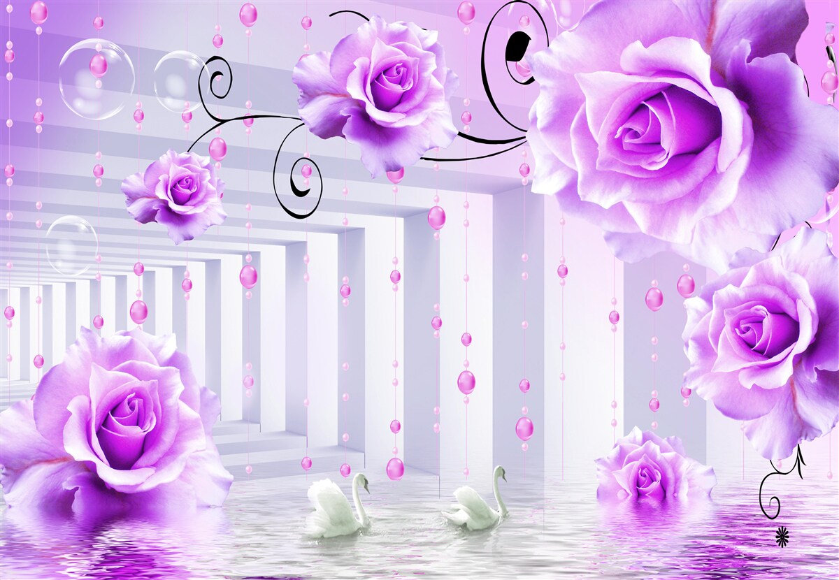 Fototapet trandafiri de liliac plutind pe apă