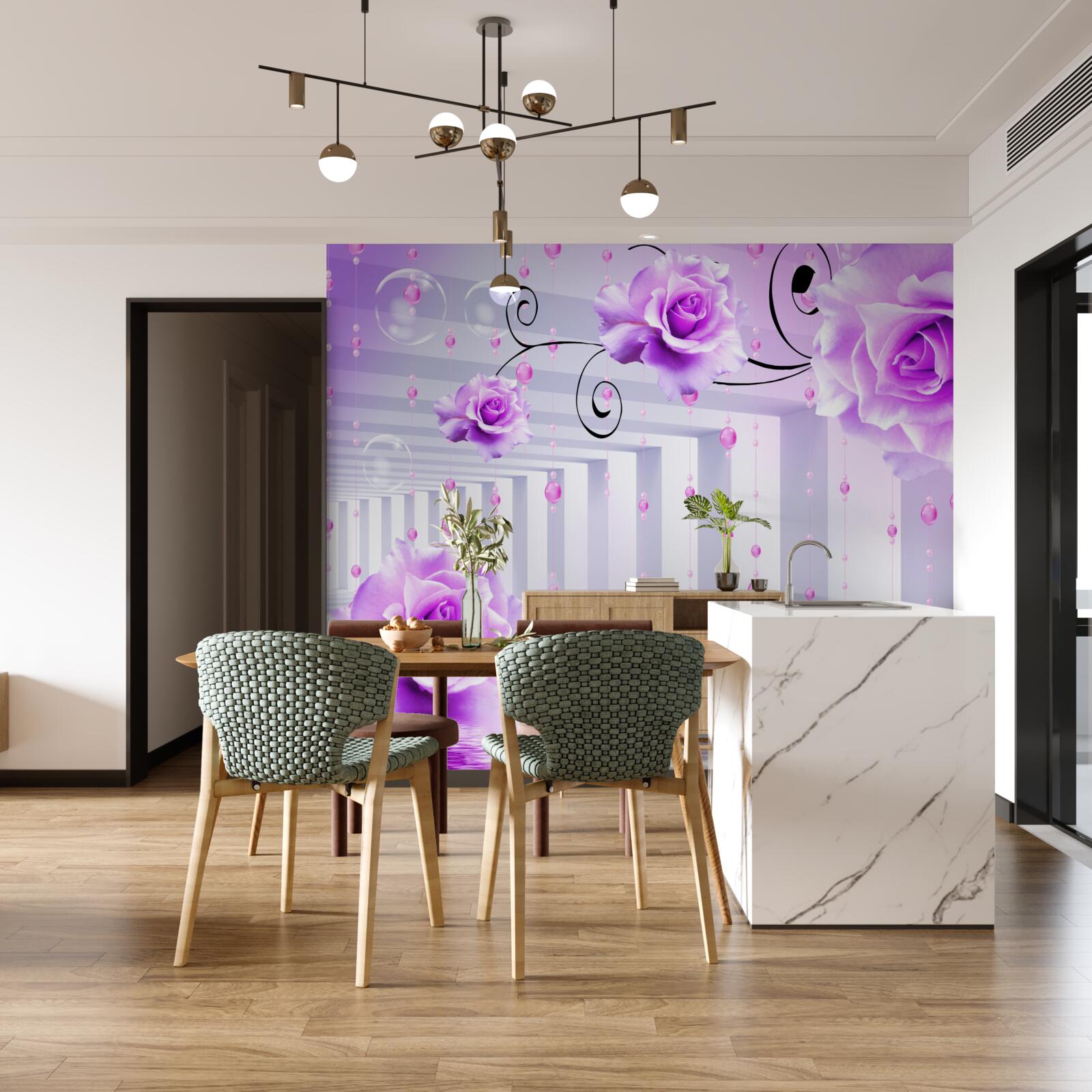 Fototapet trandafiri de liliac plutind pe apă