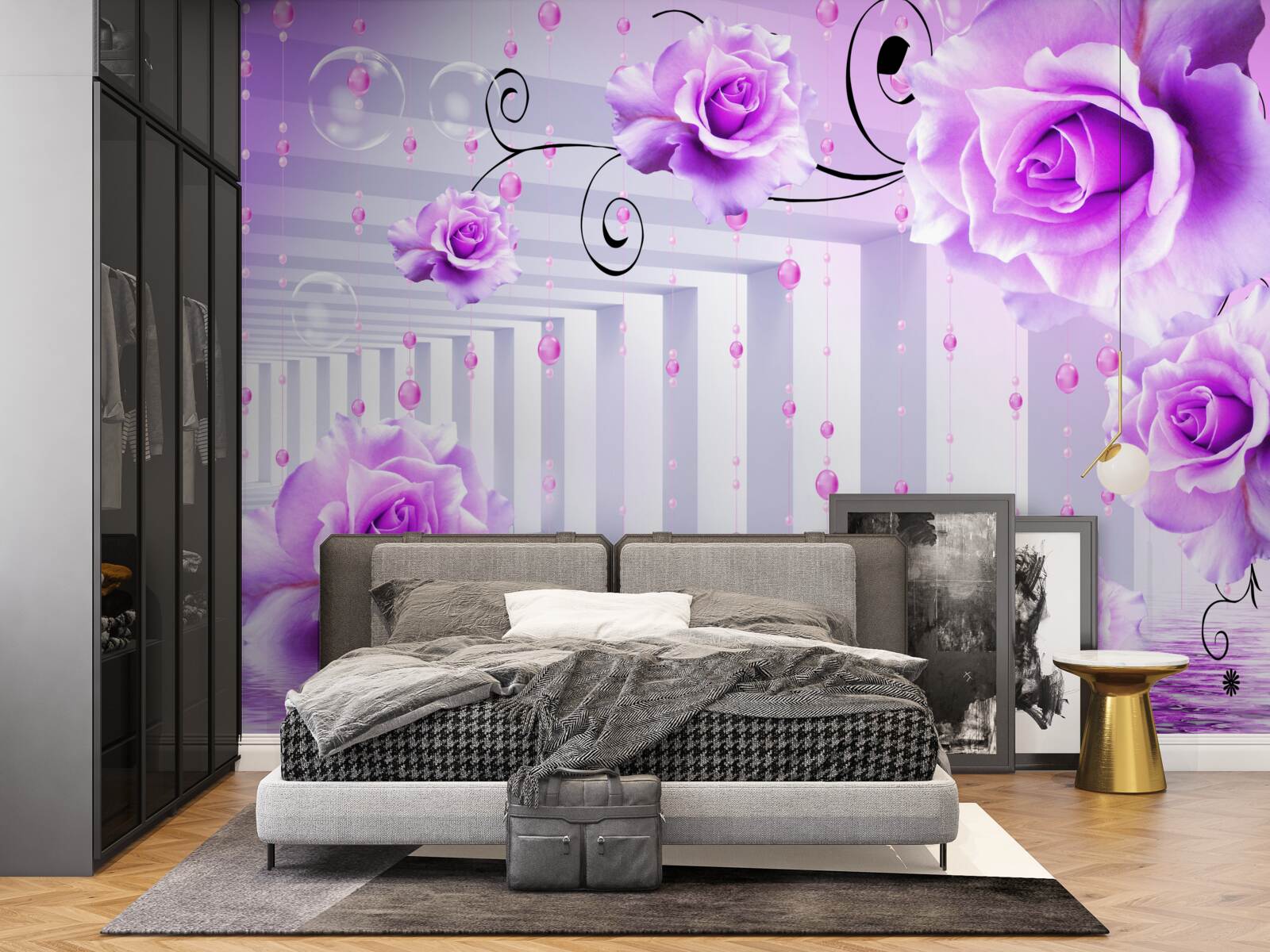 Fototapet trandafiri de liliac plutind pe apă