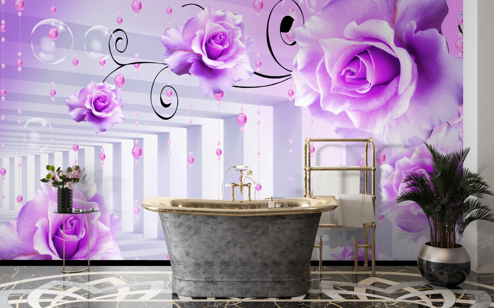 Fototapet trandafiri de liliac plutind pe apă