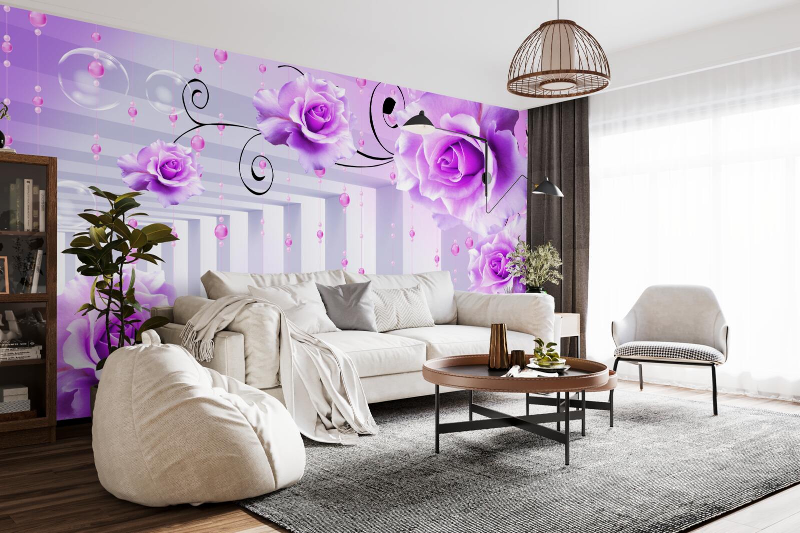 Fototapet trandafiri de liliac plutind pe apă