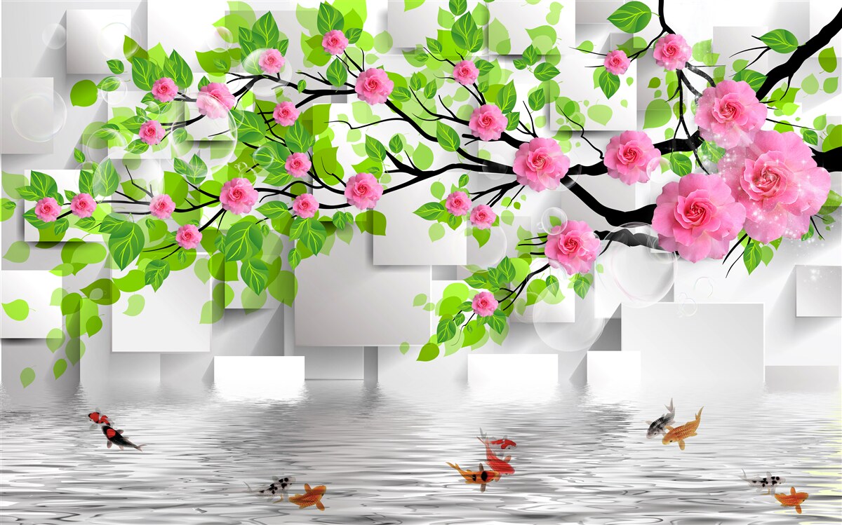 Fototapet trandafiri roz înflorind pe o ramură