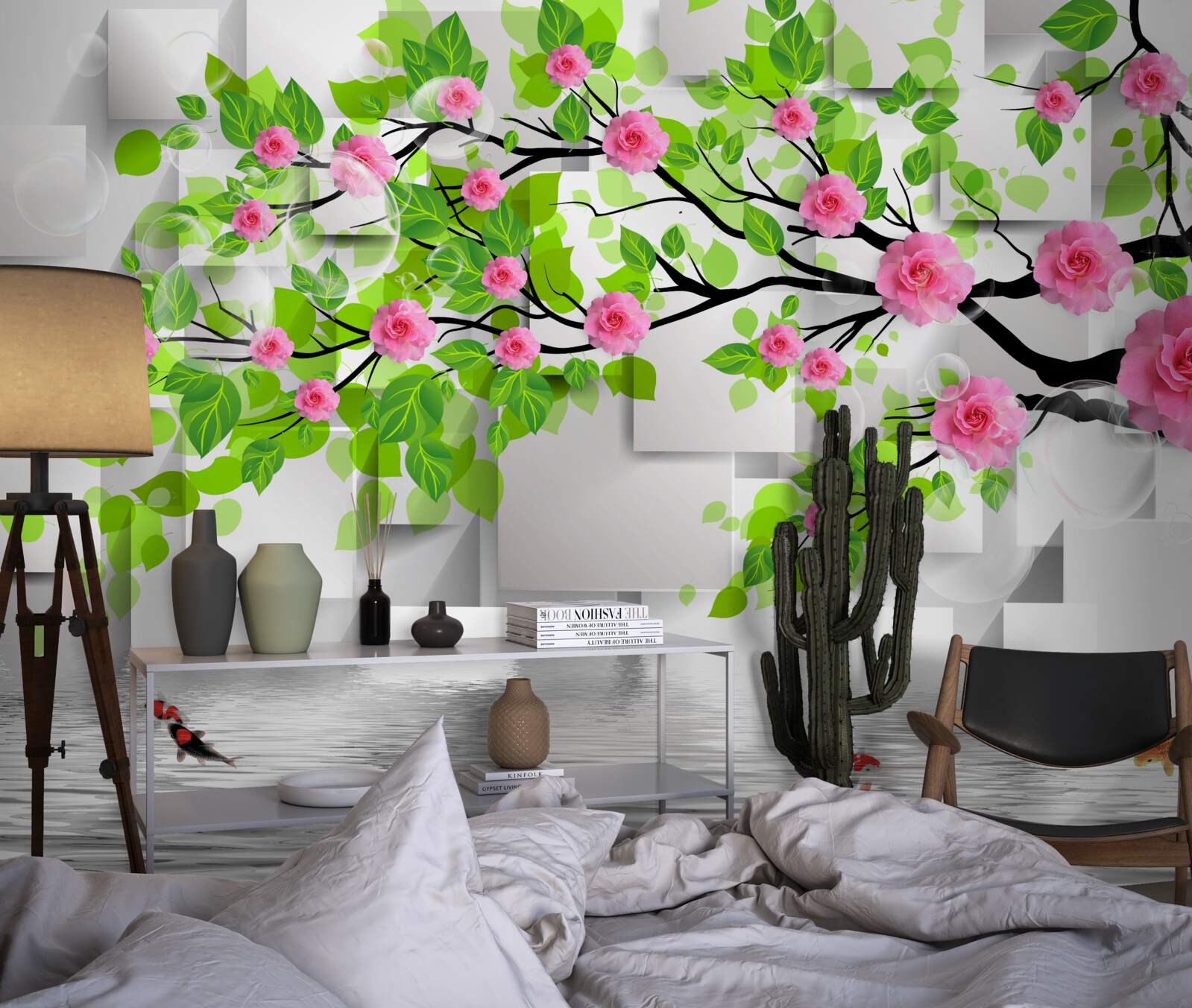 Fototapet trandafiri roz înflorind pe o ramură