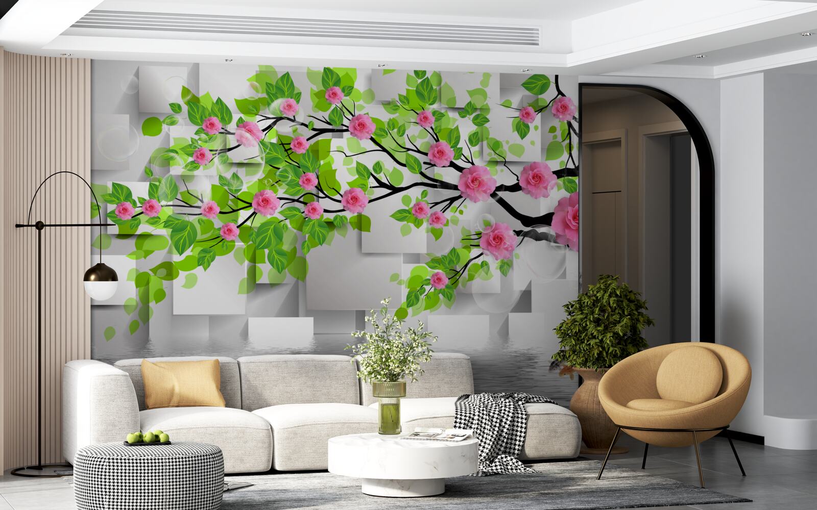 Fototapet trandafiri roz înflorind pe o ramură