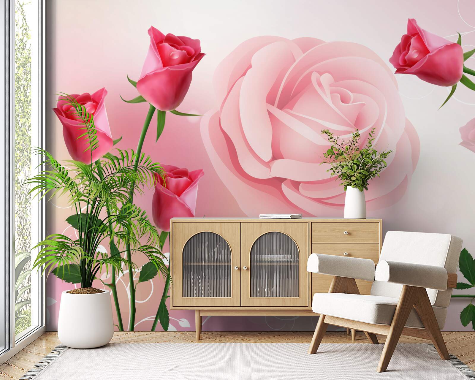 Fototapet set de boboci de trandafir roz