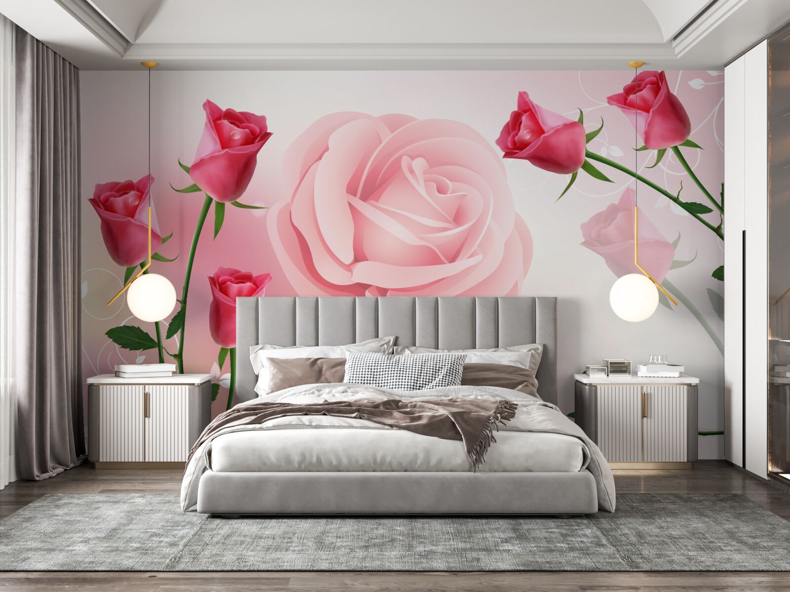 Fototapet set de boboci de trandafir roz