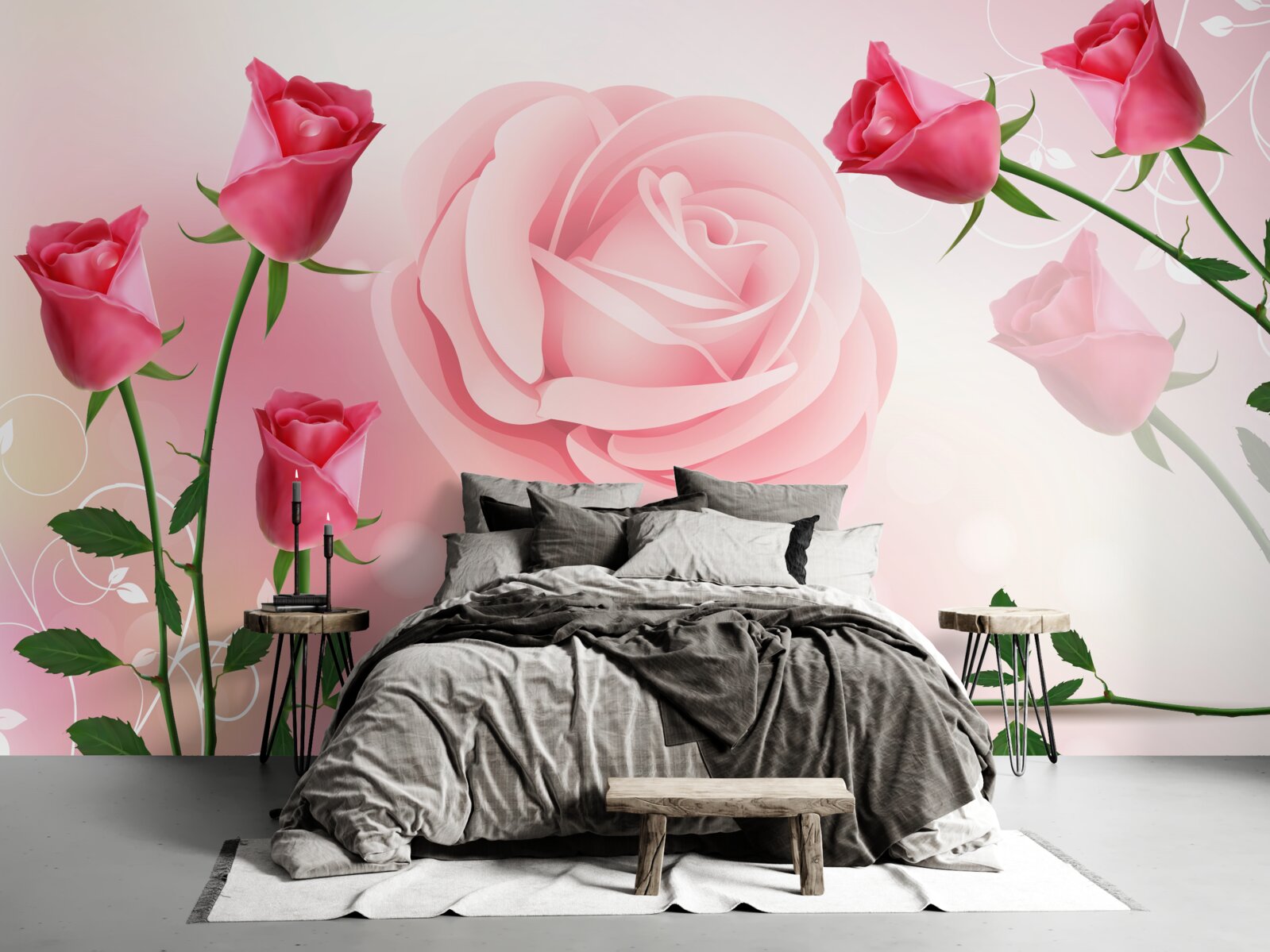 Fototapet set de boboci de trandafir roz