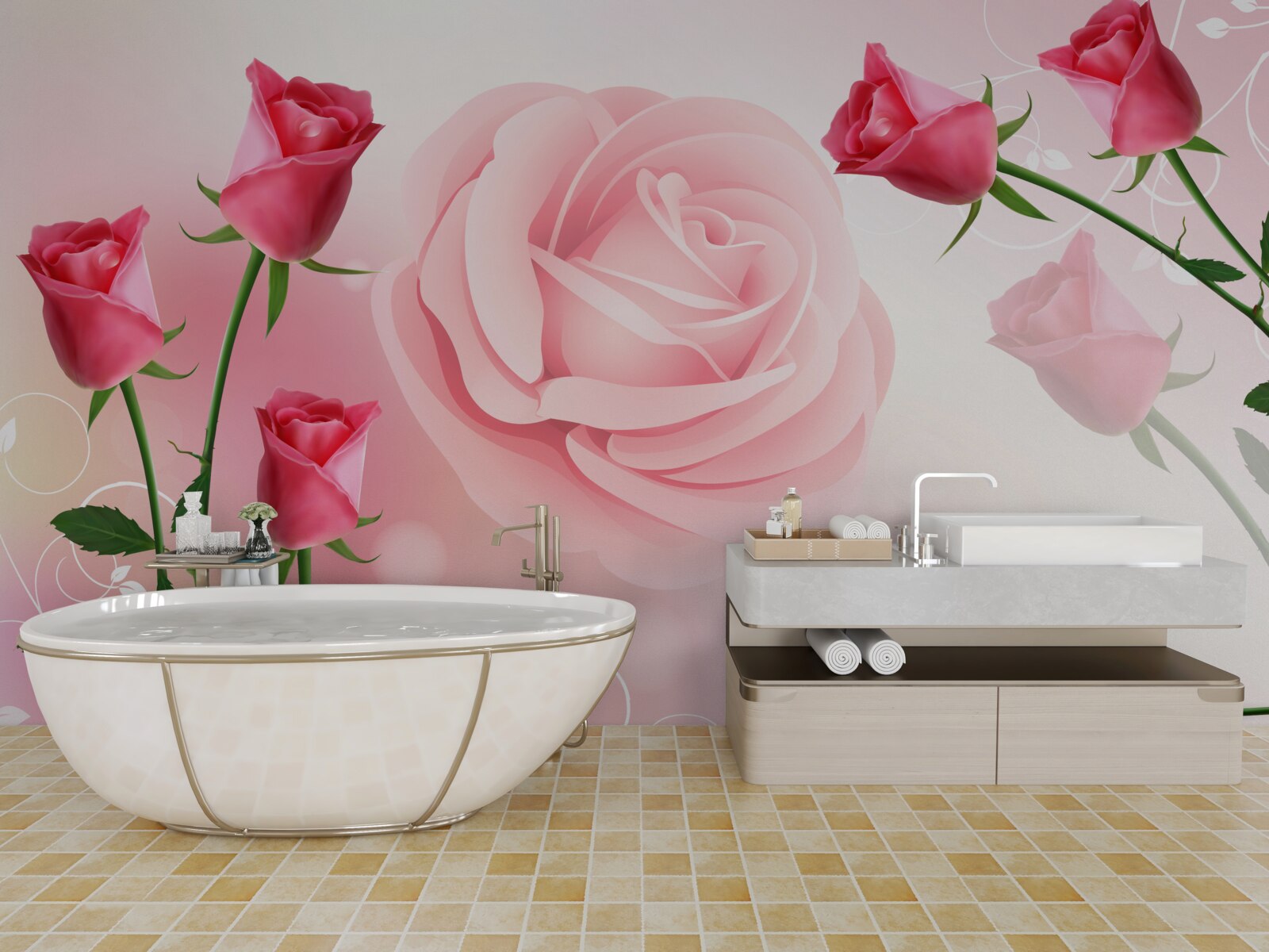 Fototapet set de boboci de trandafir roz