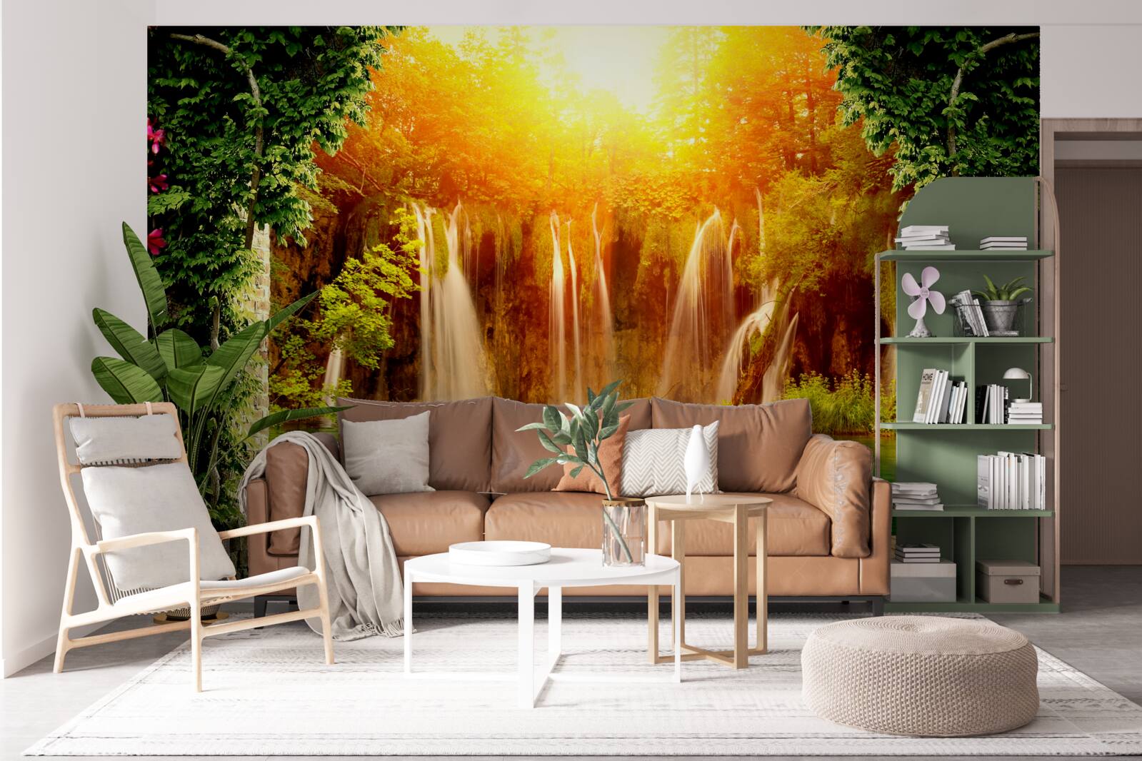 Fototapet apus de soare incredibil lângă o cascadă