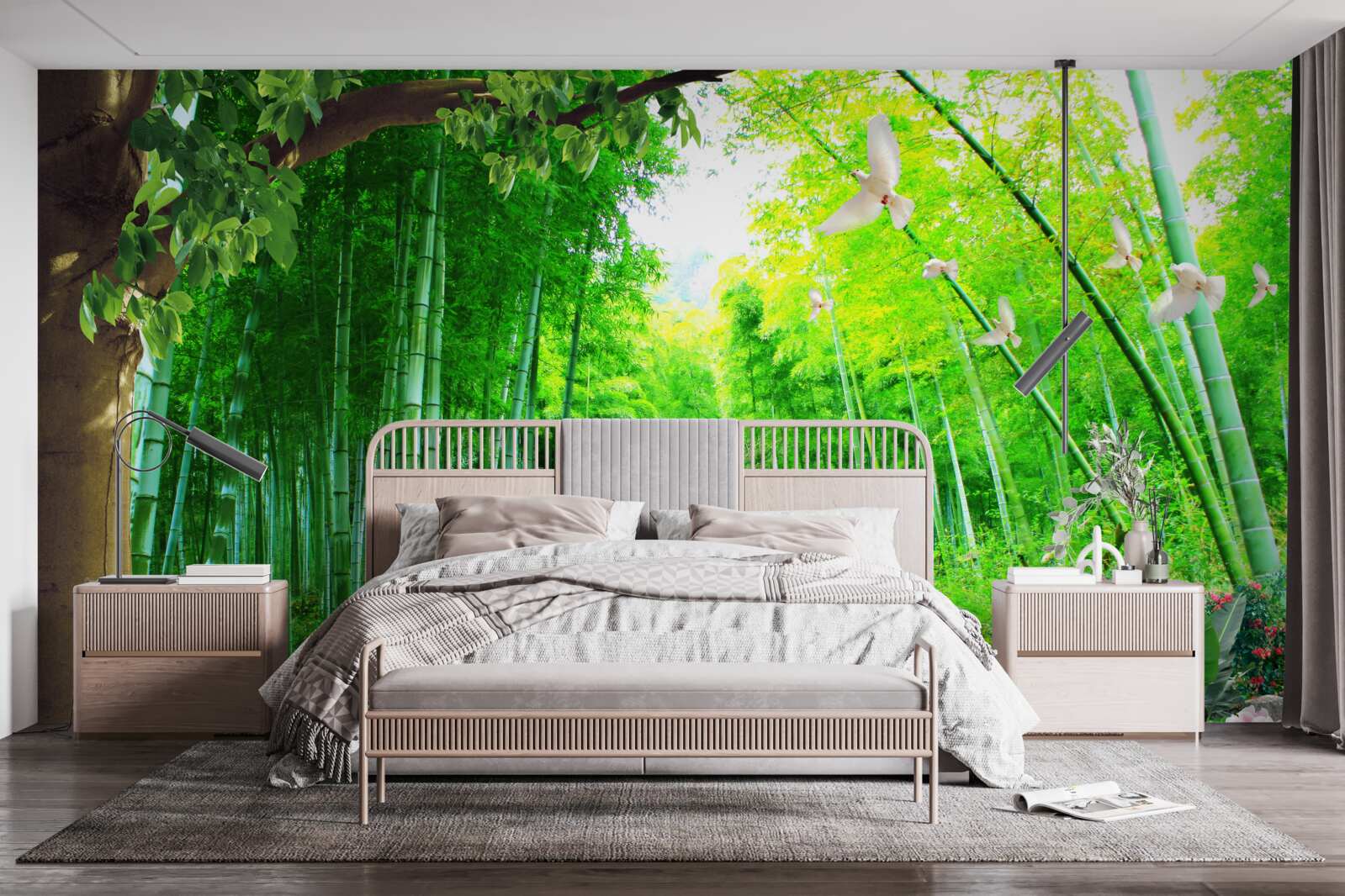 Fototapet nuanțe uimitoare în livada de bambus și pe traseu