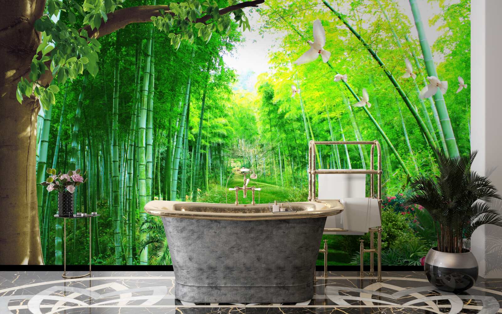 Fototapet nuanțe uimitoare în livada de bambus și pe traseu