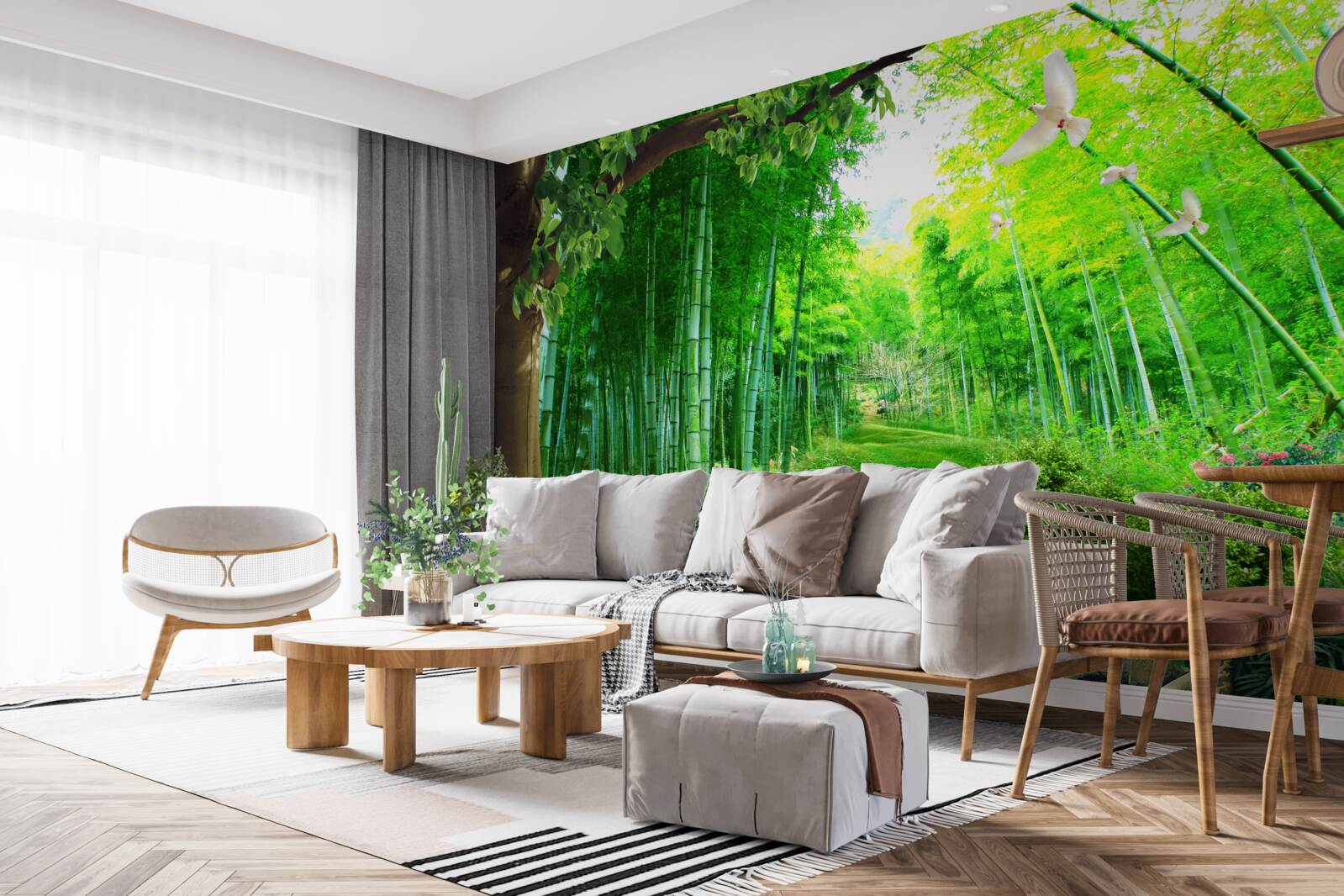 Fototapet nuanțe uimitoare în livada de bambus și pe traseu