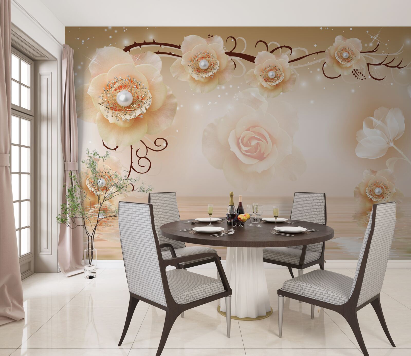 Fototapet trandafiri albi perla