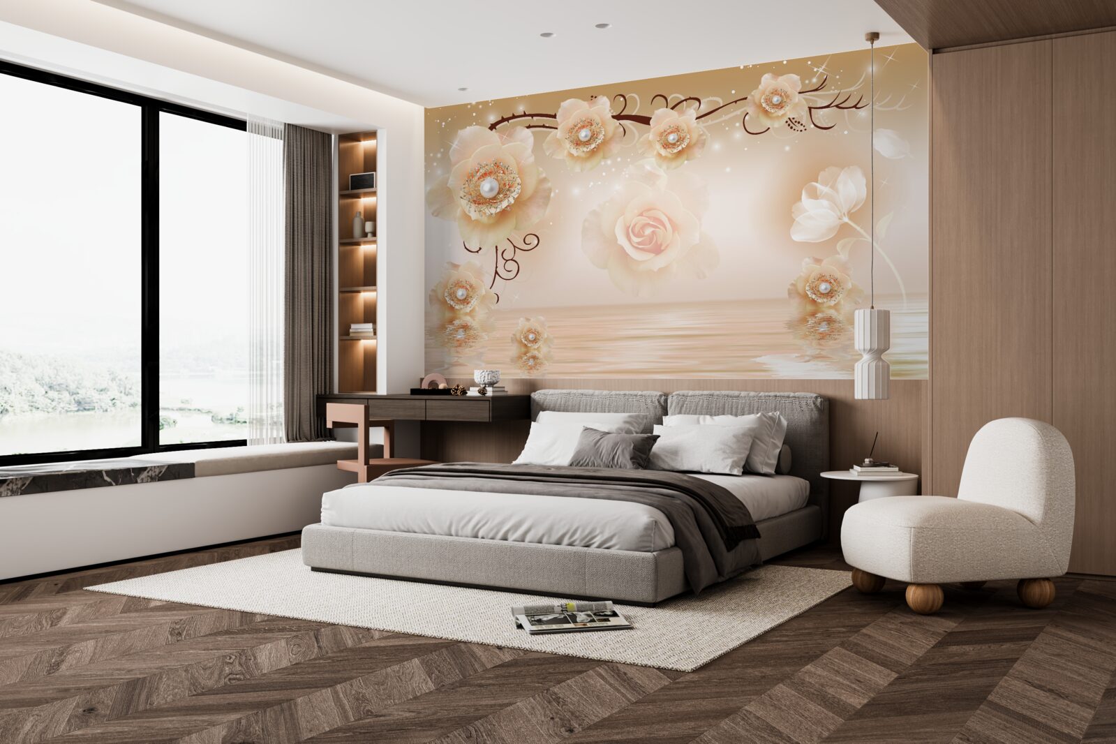 Fototapet trandafiri albi perla