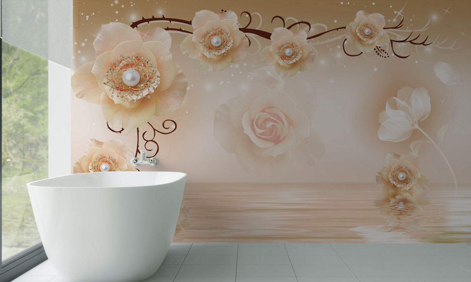 Fototapet trandafiri albi perla