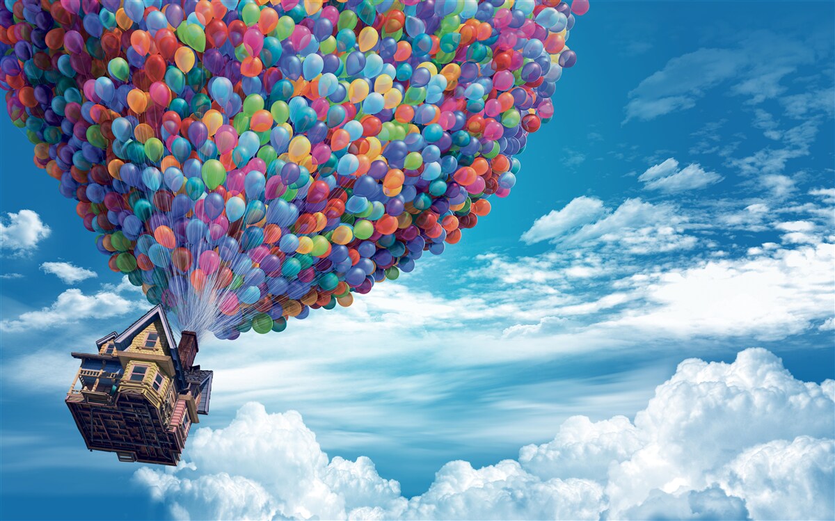 Fototapet o casă cu multe mingi zburătoare