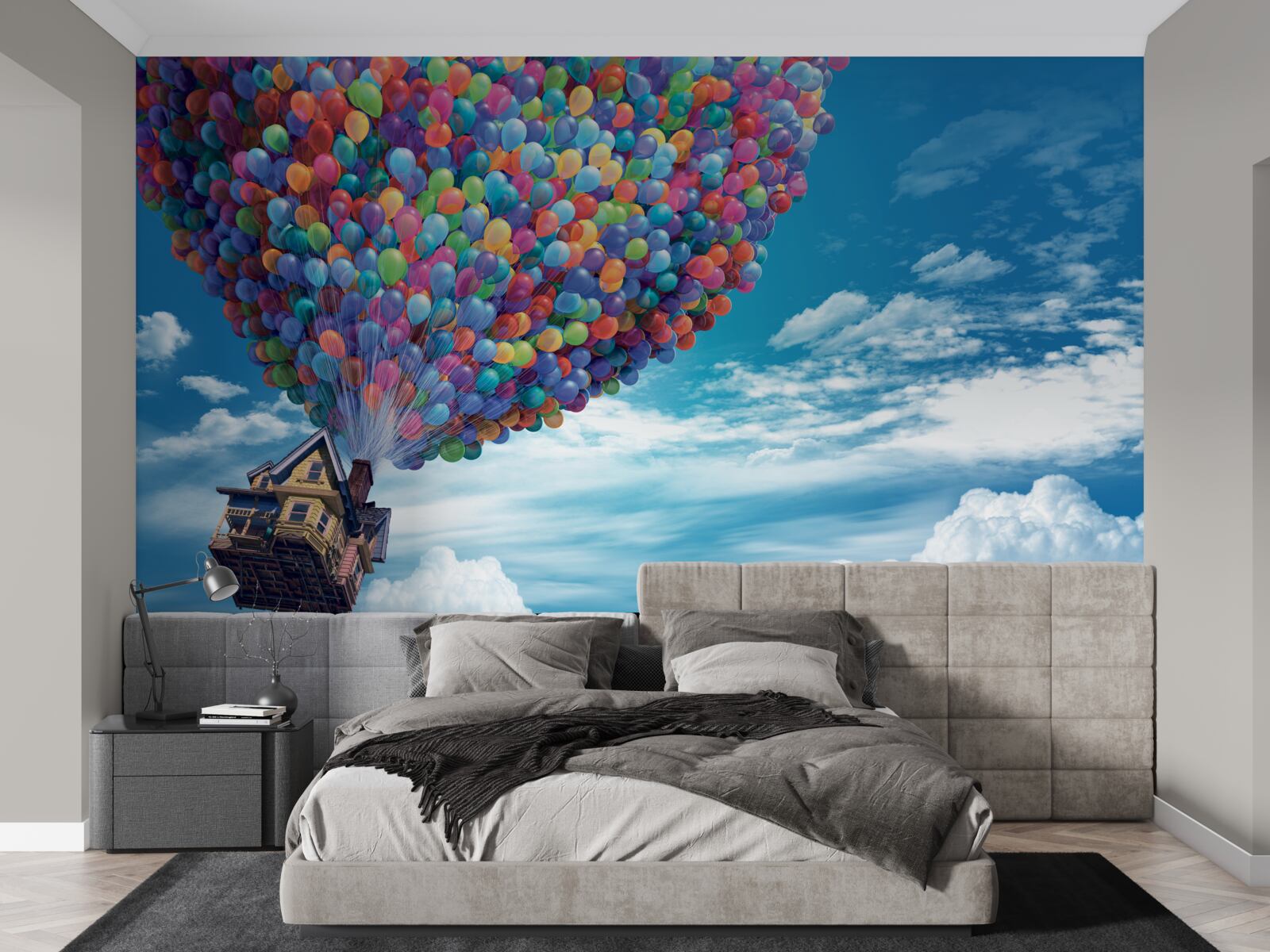 Fototapet o casă cu multe mingi zburătoare