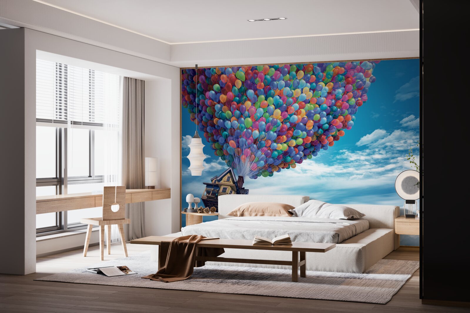 Fototapet o casă cu multe mingi zburătoare