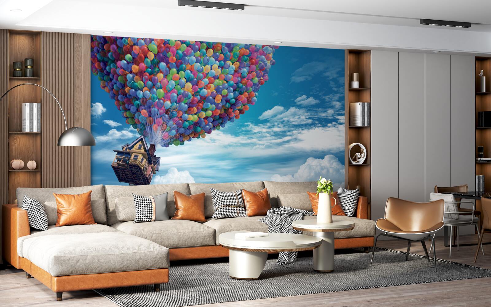 Fototapet o casă cu multe mingi zburătoare